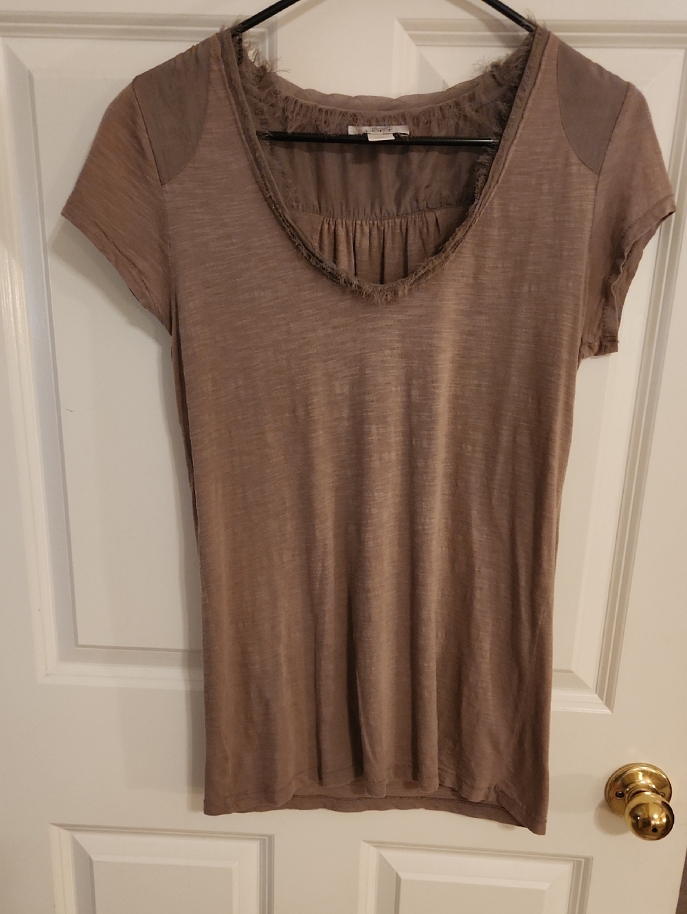 LOFT Taupe Short Sleeve Scoop Neck Tee